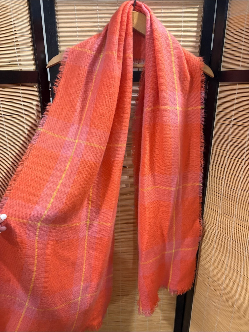 Women's Orange Plaid Fringe Scarf - Brand